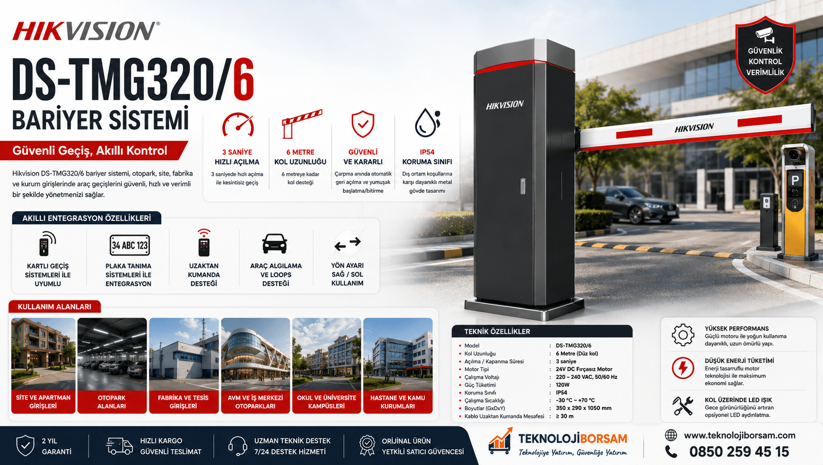 Hikvision DS-TMG320/6 Bariyer Sistemi | Akıllı Araç Geçiş Kontrol ve Otopark Bariyeri
