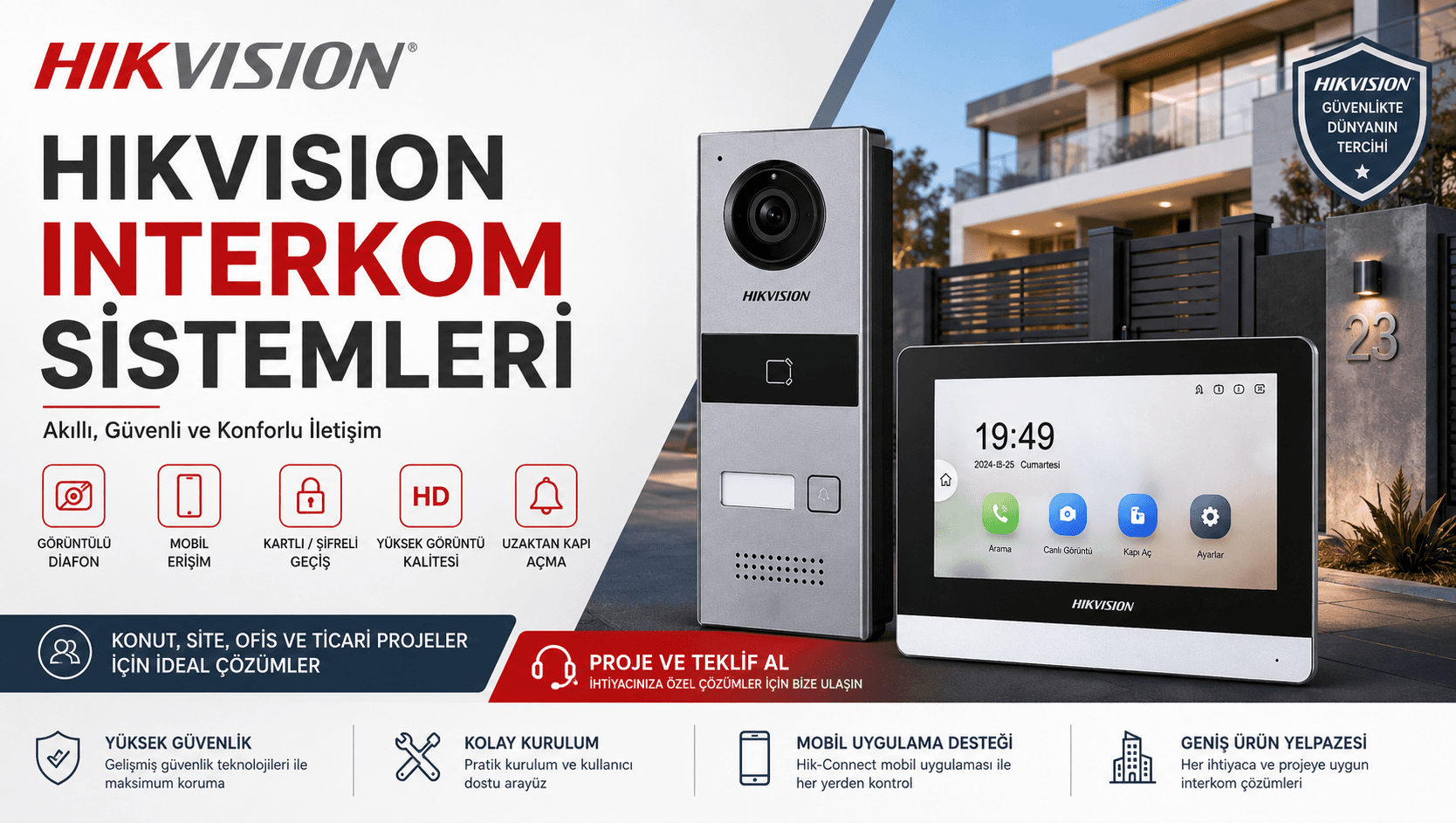 Hikvision DS-KIS604-S(C) Villa İnterkom Kiti | 7 İnç IP Görüntülü Diafon Sistemi