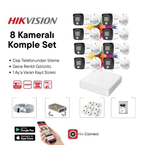 DS-8CH-DVR Hikvision 8 Kameralı Full HD AHD Güvenlik Kamera Seti Özellikleri