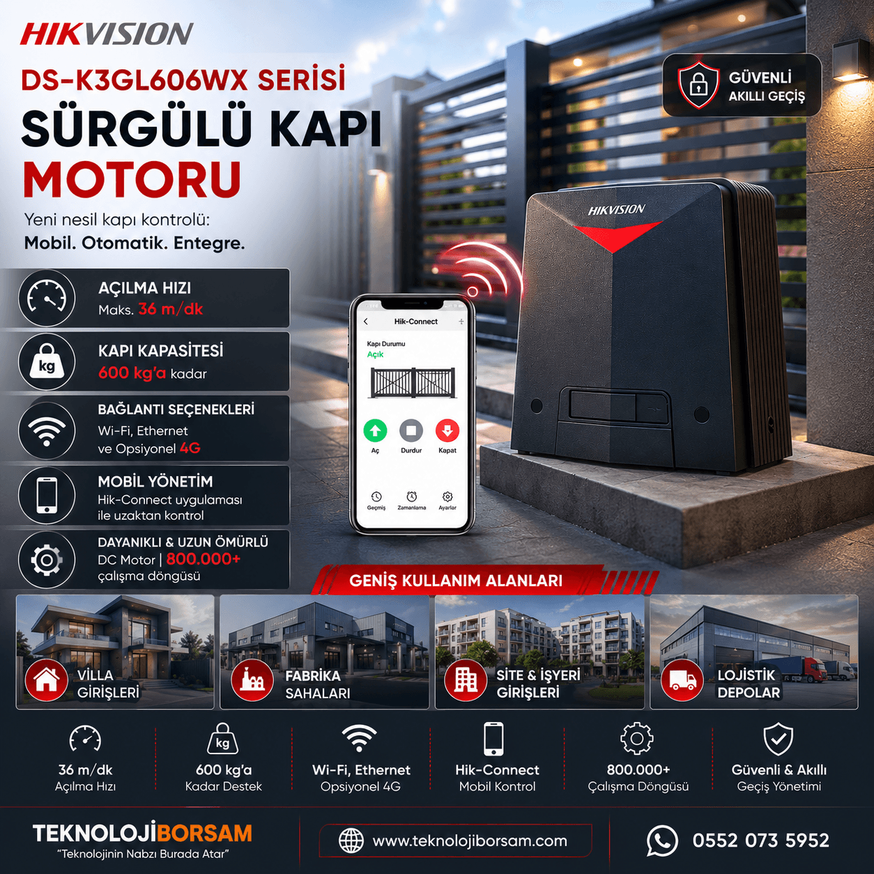 DS-K3GL606WX Serisi Sürgülü Kapı Motoru: Akıllı Geçiş Kontrolünde Güçlü ve Güvenli Çözüm