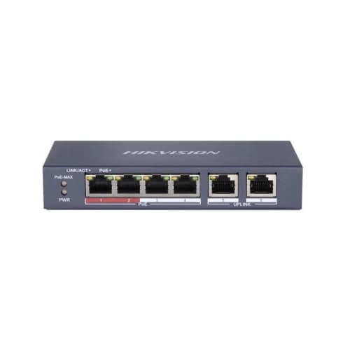 Hikvision DS-3E0106P-E/M 6 Port Fast Ethernet Yönetilemez PoE Switch (4×PoE + 2×Uplink, 35W PoE Bütçesi, 300 m Extend Modu) - Hikvision