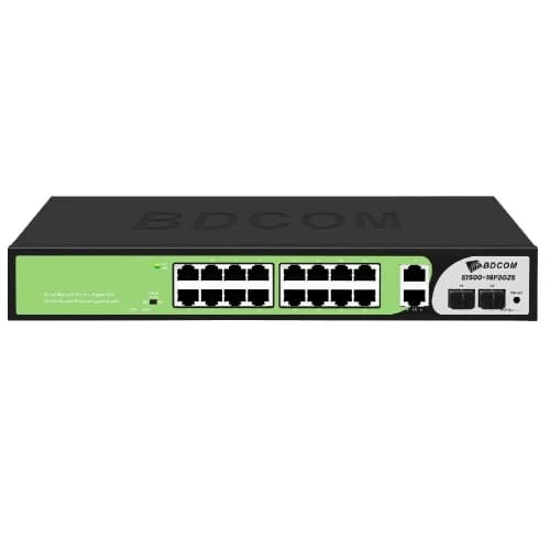 BDCOM S1500-16P2G2S 20 Port Gigabit PoE+ Switch (16 PoE + 2 Gigabit RJ45 + 2 Gigabit SFP, 185W, Yönetilemez) - Hikvision
