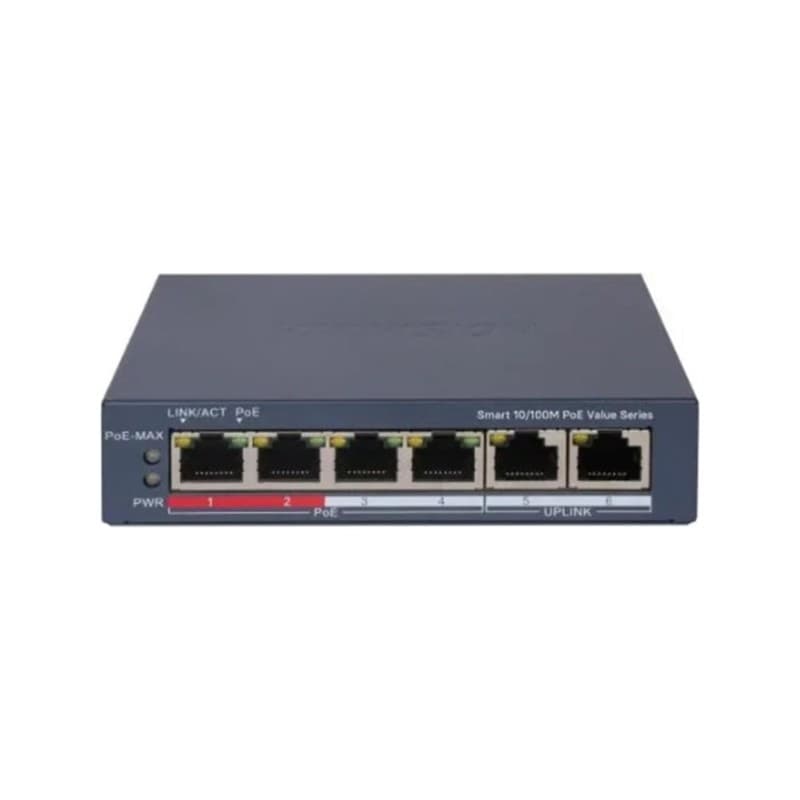 HIKVISION DS-3E1106P-EI/M 4 PORT 10/100 4 PORT POE+ 2 PORT UPLINK 45W YONETILEMEZ SWITCH - POE SWITCH - Hikvision